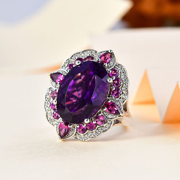 AAA Afrikanischer Amethyst, Rhodolith Granat und Zirkon-Ring - 14,16 ct. image number 2