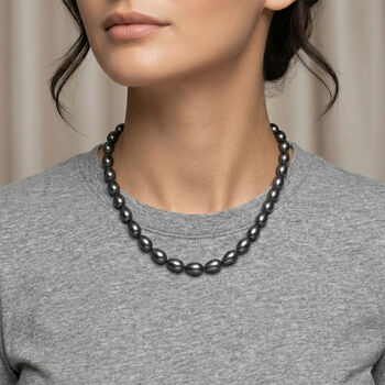 Schwarze-Blaue Muschelkernperle Halskette ca. 45 cm,, 925 Silber