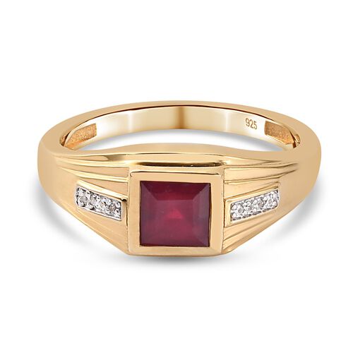 Fissure gefüllt Rubin und Zirkon Herren Ring 925 Silber 585 Vergoldet image number 0