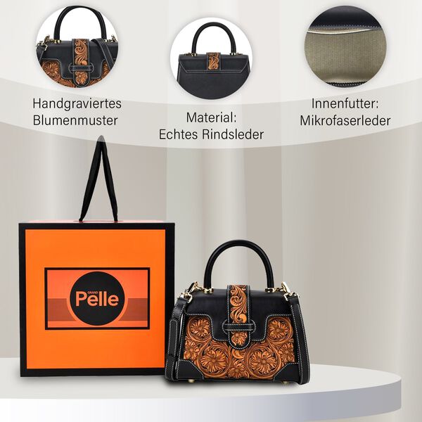 Grand Pelle  - Echtleder Handtasche, schwarz image number 3