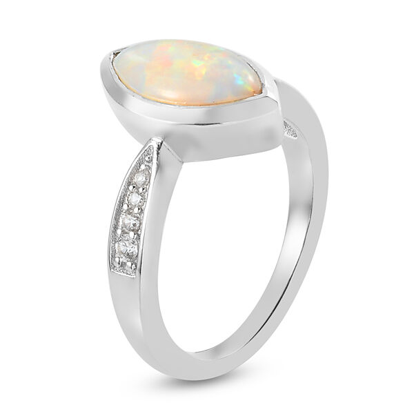 Nat&uuml;rlicher australischer Opal und Zirkon Ring 925 Silber platin-&Uuml;berzug image number 5