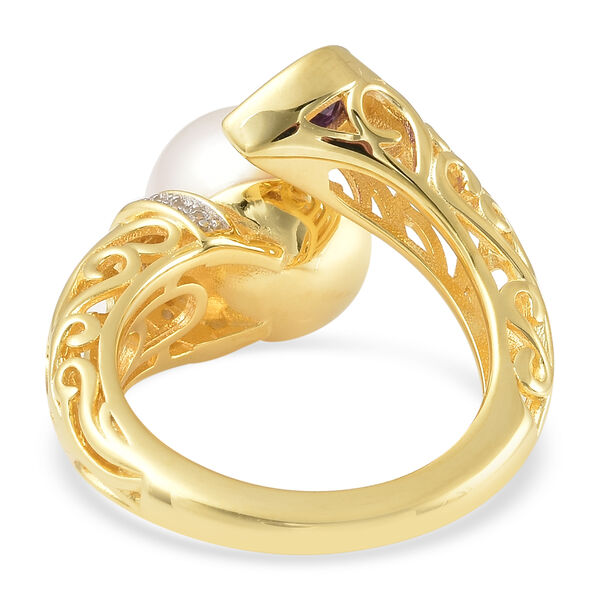 Wei&szlig;e Edison Perle und Mehrfarbig Edelsteine Bypass Ring 925 Silber Zweifarbige Beschichtung image number 4