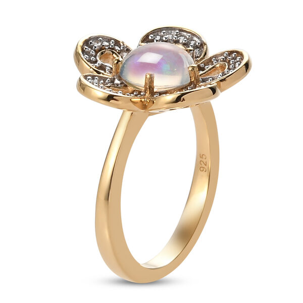 Natürlicher Äthiopischer Opal und Zirkon Blumen Ring 925 Silber vergoldet  ca. 1,26 ct image number 5