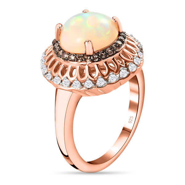 Nat&uuml;rlicher &Auml;thiopischer Opal und Brauner Zirkon Ring 925 Silber ros&eacute;vergoldet  ca. 2,17 ct image number 7