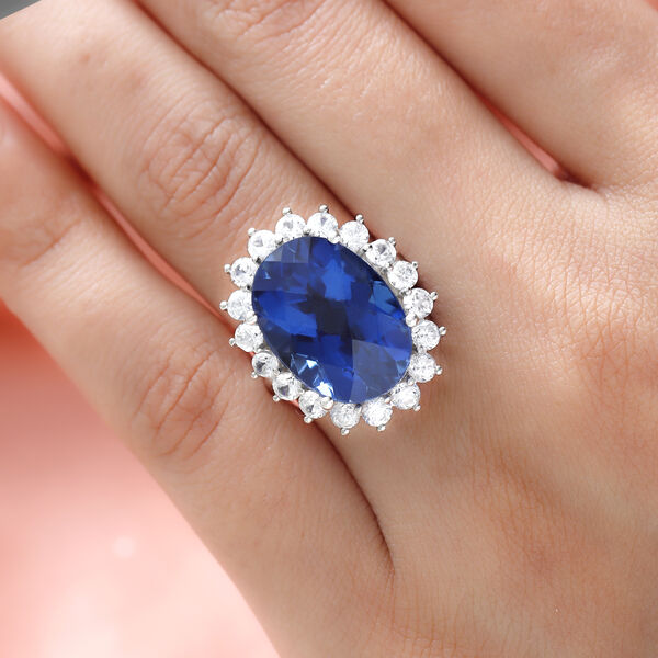 Ceylonfarbener Quarz und Zirkon-Ring, 925 Silber platiniert - 15,93 ct.&nbsp; image number 2