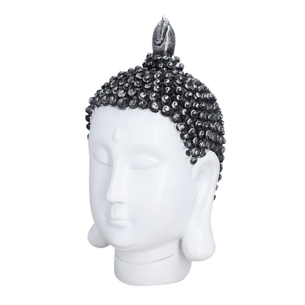 Buddha Kopf Figur, Größe 10,5x10x20 cm, Weiß, Schwarz und Silber image number 3