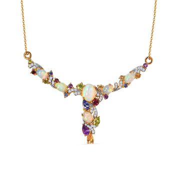 GP Spezial Kollektion - Nat&uuml;rliches, &auml;thiopische Welo Opal und mehrfarbiges Edelstein-Collier, ca. 45 cm, 925 Silber Gelbgold Vermeil ca. 4,33 ct