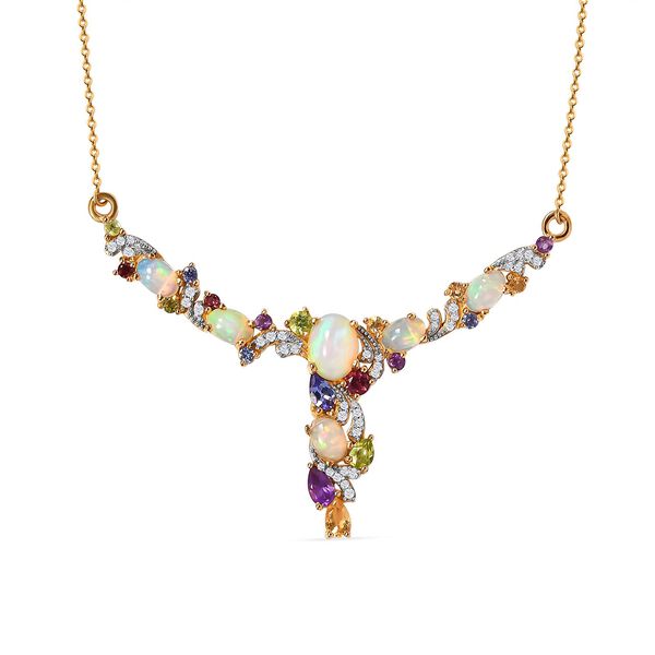 GP Art D&eacute;co Kollektion - Nat&uuml;rliche, &auml;thiopische Welo Opal und mehrfarbige Edelstein-Halskette in Silber