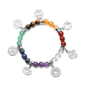 7 Chakra Charm-Armband mit mehrfarbigen Edelsteinen, ca. 18 cm, goldfarben ca. 71,50 ct