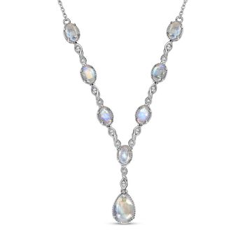 Premium Regenbogen Mondstein-Collier, ca. 45 cm, 925 Silber platiniert ca. 8.81 ct