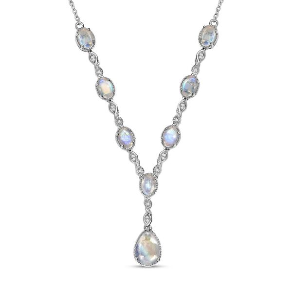 Premium Regenbogen Mondstein-Collier, ca. 45 cm, 925 Silber platiniert ca. 8.81 ct