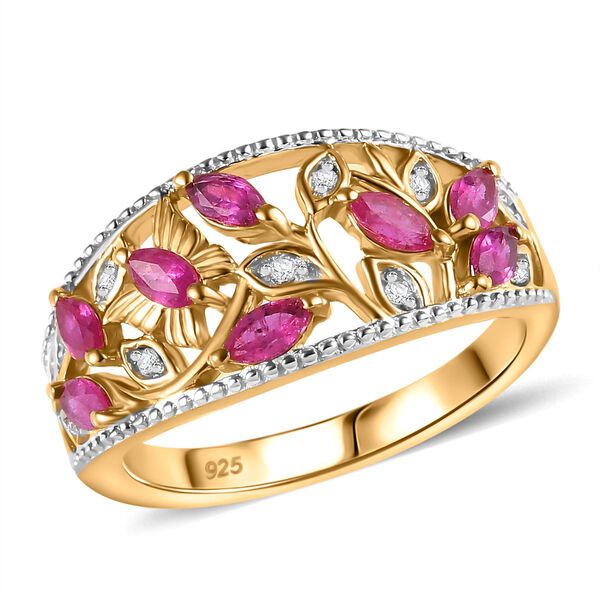 Montepuez-Rubin, Wei&szlig;er Zirkon Ring 925 Silber 750 Gelbgold Vermeil (Gr&ouml;&szlig;e 20.00) ca. 0,94 ct image number 4