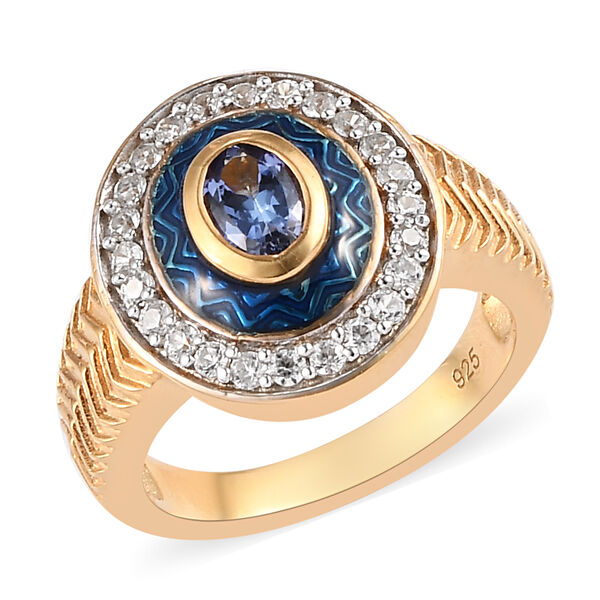 Tansanit und Zirkon Ring 925 Silber vergoldet  ca. 0,98 ct image number 4