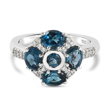London Blau Topas und Zirkon Ring 925 Silber platiniert (Gr&ouml;&szlig;e 16.00) ca. 2,43 ct