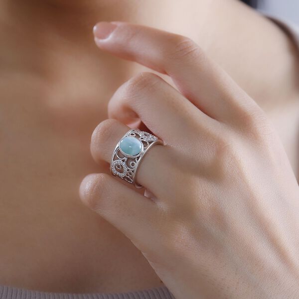 AA Natürlicher grüner Larimar und Zirkon Ring - 2,63 ct. image number 2