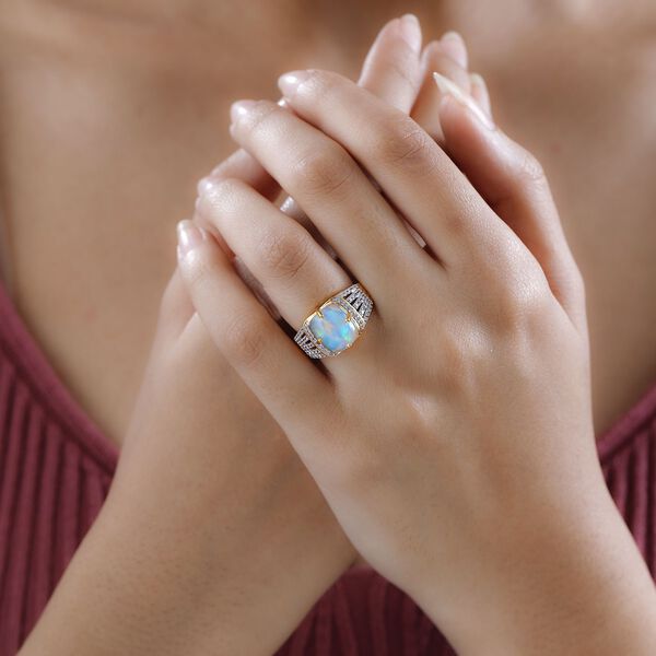 Nat&uuml;rlicher, &auml;thiopischer Welo Opal und Zirkon-Ring - 3,53 ct. image number 2