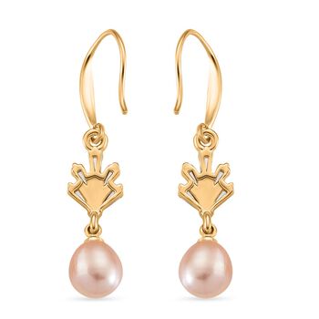 Pfirsich-S&uuml;&szlig;wasser Perle (7-9 mm), Wei&szlig;er Zirkonia Ohrringe Nickelfreies Messing vergoldet