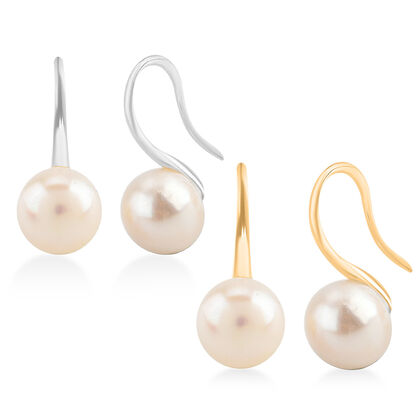 2er Set - Wei&szlig;e S&uuml;&szlig;wasser Perle Ohrh&auml;nger, Nickelfreies Messing, Silber und Goldfarben