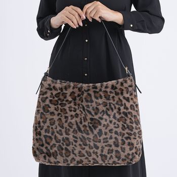 Fellimitat-Tragetasche, Leopardenmuster, 46x11x35cm, Schwarz-Braun