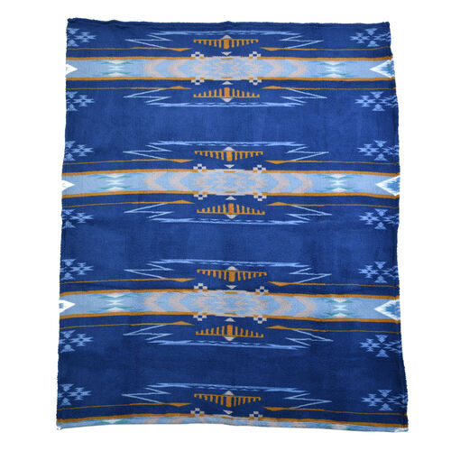 Wolkenweiche Sherpa-Decke mit Ikat-Muster, Blau  image number 1