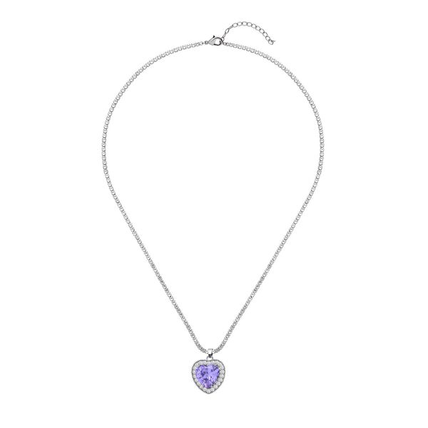 Lavendel-blaue und wei&szlig;e Zirkonia-Herz-Halskette, 50 cm - 13,00 ct