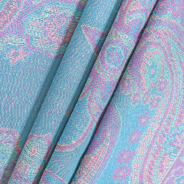 100% Viskose Paisley-Schal, T&uuml;rkis image number 4