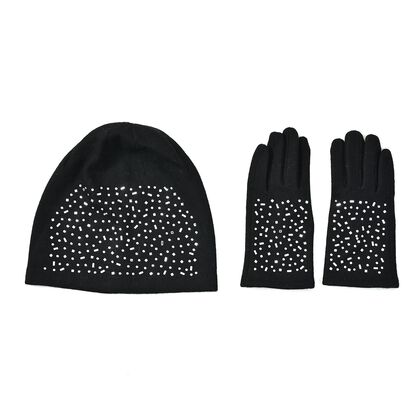 2er Set - Handschuhe und Mütze aus 70% Kaschmir, schwarz