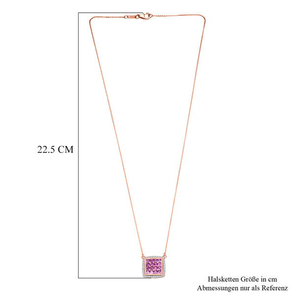 AA Lab Grown Rosa Saphir, Weißer Zirkon Halskette ca. 50 cm 925 Silber 750 Roségold Vermeil ca. 2.57 ct image number 6