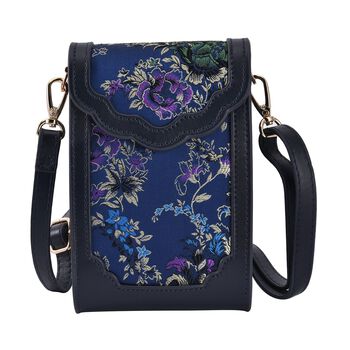 Luxury Edition: Seidenbrokat Handytasche aus echtem Leder und Satin Geschenkbox, RFID, Lila Blumig