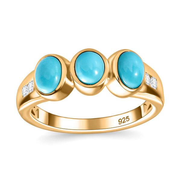 AA Amerikanischer nat&uuml;rlicher Sleeping Beauty T&uuml;rkis, Wei&szlig;er Zirkon Ring 925 Silber 750 Gelbgold Vermeil (Gr&ouml;&szlig;e 20.00) ca. 1.04 ct image number 4