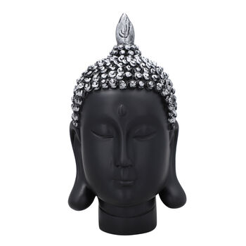 Buddha Kopf Figur, Gr&ouml;&szlig;e 10,5x10x20 cm, Schwarz und Silber