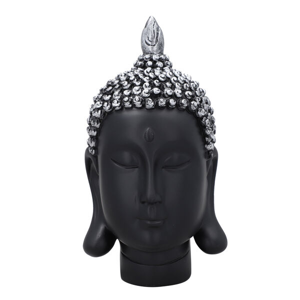 Buddha Kopf Figur, Schwarz und Silber