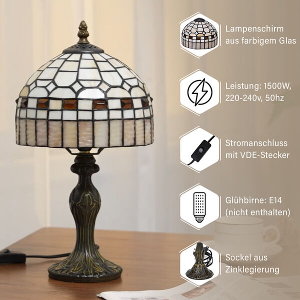 Handgefertige Tiffany-Stil Tischlampe, Buntglas, Braun image number 4