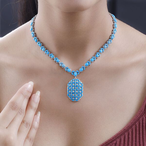 AA Amerikanische nat&uuml;rliche Sleeping Beauty T&uuml;rkis und Zirkon-Halskette, 45 cm &ndash; 21,93 ct. image number 8