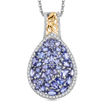 D'Joy Tansanit und Zirkon zweifarbiger Anh&auml;nger mit 45cm Kette - 5,50 ct.