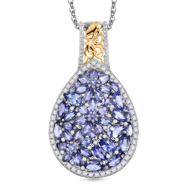 D'Joy Tansanit und Zirkon zweifarbiger Anh&auml;nger mit 45cm Kette - 5,50 ct.