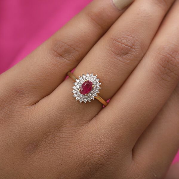 Burmesischer Rubin und Zirkon Ring 925 Silber 585 vergoldet image number 3