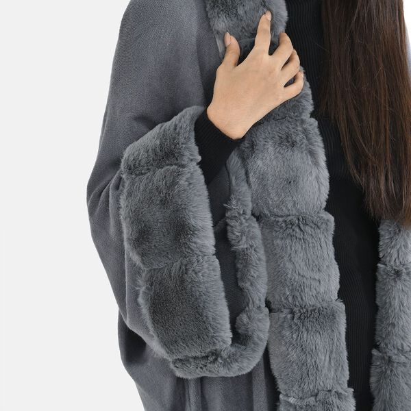 LA MAREY - Stilvoller langer Mantel mit Kunstpelzrand, 108x100cm, dunkelgrau image number 6
