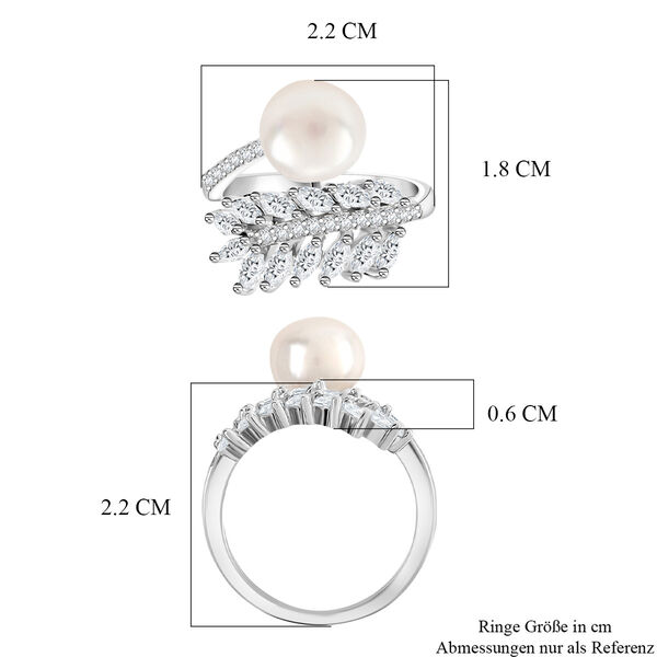 Wei&szlig;e S&uuml;&szlig;wasser Perle, Wei&szlig;er Zirkonia Ring Nickelfreies Messing, Flexibles (Gr&ouml;&szlig;e 17.00-19.00) image number 6