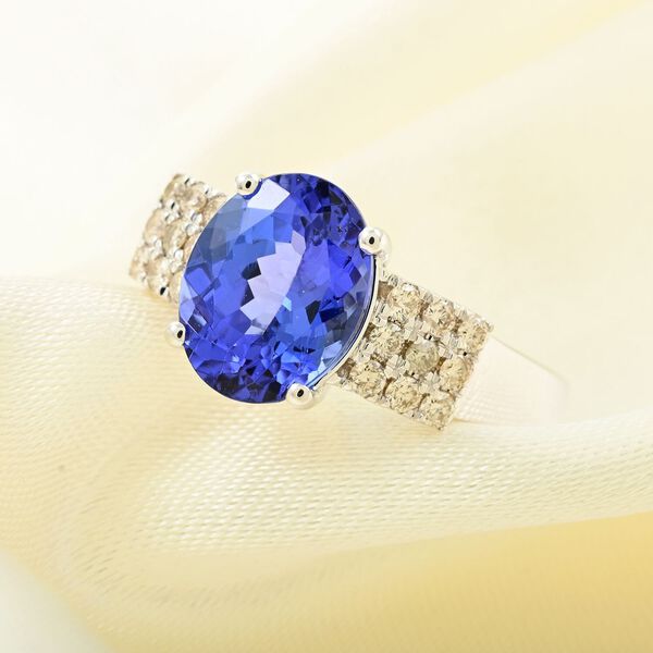 LUXORO zertifiziert und gepr&uuml;ft AAA Tansanit und Diamant Ring in 417 Wei&szlig;gold - 2,75 ct. image number 1