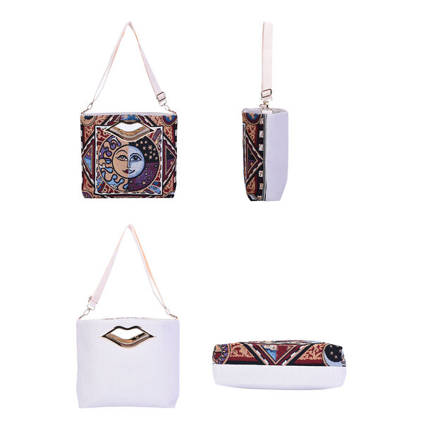 Jacquard Crossbody Tasche, Mond Muster, Größe 39x10x26 cm, Mehrfarbig image number 4