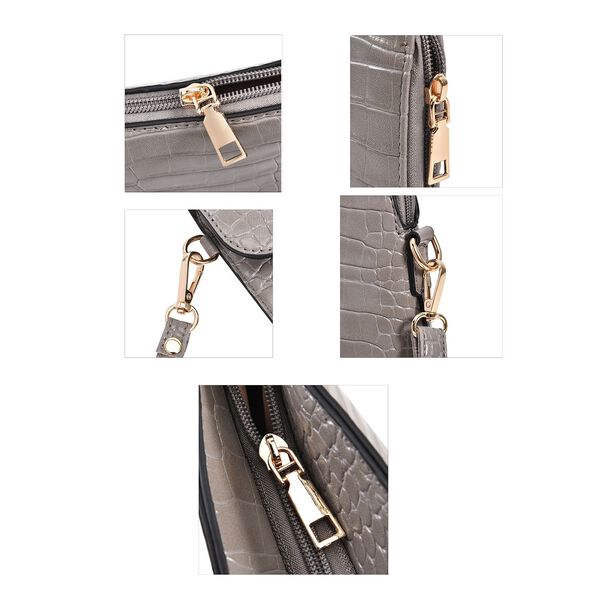 Passage - 4er-Set Handtaschen mit Krokodilpr&auml;gung; enth&auml;lt Tote Bag, Cross Body Bag, Clutch Bag und Portemonnaie, Grau image number 8