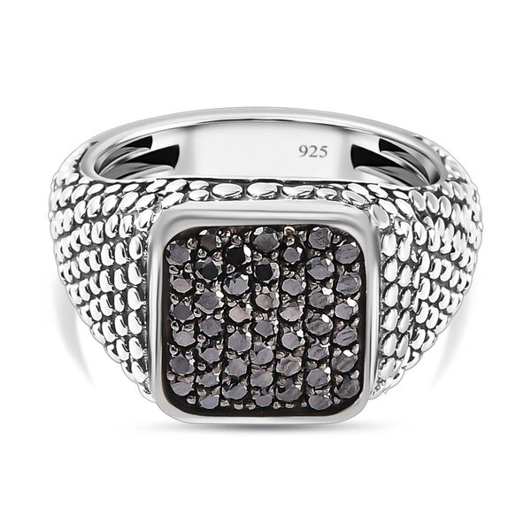 Schwarzer Diamant Ring, 925 Silber Schwarz oxidiert (Gr&ouml;&szlig;e 21.00) ca. 1.00 ct