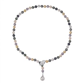 Mehrfarbige 8mm Muschelkernperle und wei&szlig;e Zirkonia 60cm Halskette