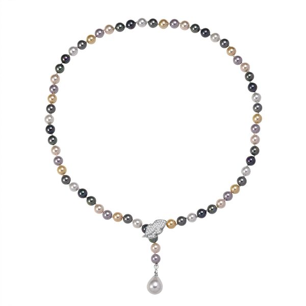 Wei&szlig;er Zirkonia, Mehrfarbige Muschelperlen Halskette ca. 60 cm Nickelfreies Messing Standard 0.21 ct image number 3