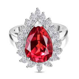 D'Joy Lab Created Padparadscha-Saphir, Weißer Topas Ring 925 Silber rhodiniert (Größe 17.00) ca. 11,28 ct