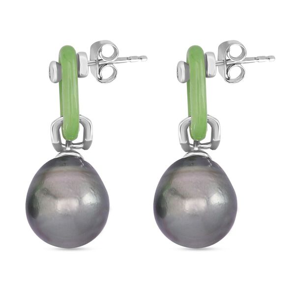 Tahiti Perle, Grüne Jade Ohrringe, 925 Silber rhodiniert image number 4