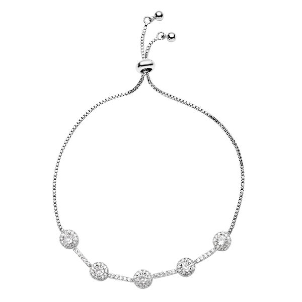 Wei&szlig;es Zirkonia Bolo-Armband, ca. 15-23 cm, reines Messing ca. 5,00 ct