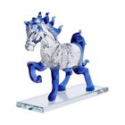 Dekorative Kristallglas-Pferdefigur auf quadratischem Ständer, Größe 12x12x6 cm, Blau