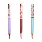 Set of 3 ballpoint pens with leaf Include 3 blue inks and black gift box Material:Metal Ink: Blue (Replace refilling blue) Weight :5g(one piece) Size:14*1cm Pen body color:Multi-color Black gift box p